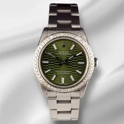 Rolex Oyster Perpetual 1ct Diamonds Green