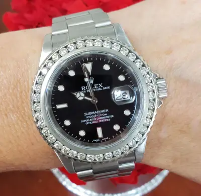 Rolex 40mm Rolex Submariner Diamond Bezel Black Dial Oyster Stainless Steel 16610 T