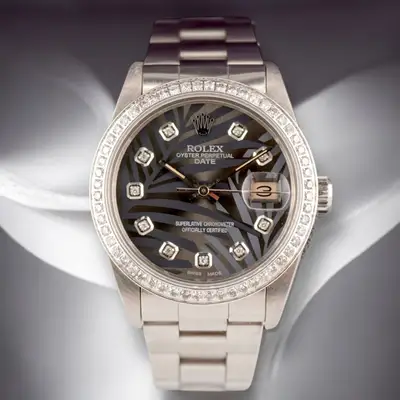 Rolex Date 1ct Grey Palm Steel