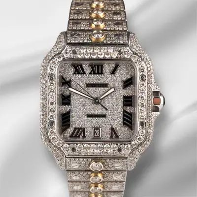 Cartier Santos Large Steel Roman Iced