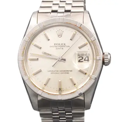 Rolex Date Stainless Steel Engine-Turned Index