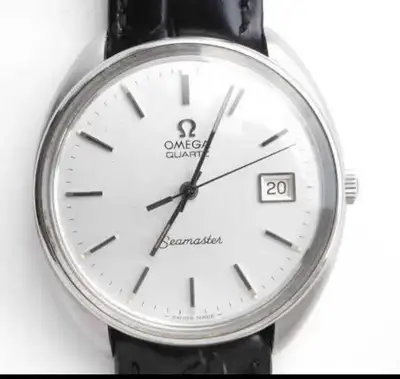 Omega Seamaster Black Leather Strap Battery