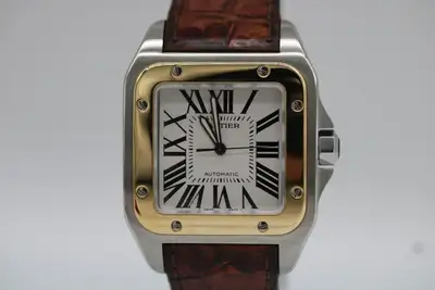 Cartier Santos White Brown Strap 2656