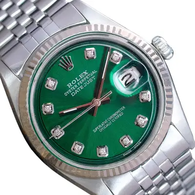 Rolex Datejust Steel Green 14KW Fluted