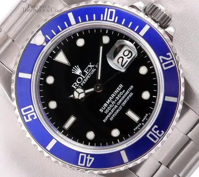 Rolex Rolex Mens Submariner Date 16610 Oyster Steel 40mm Watch-Blue Ceramic-Black Dial