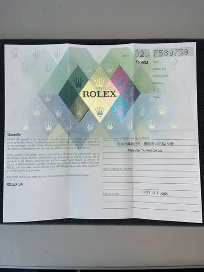 Rolex Rolex Certificate Paper Guarantee/Garantie 14060 Submariner