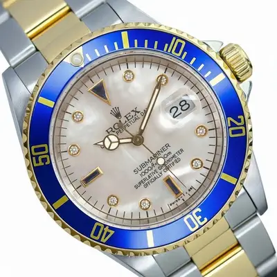 Rolex Rolex Submariner 16613 Two-Tone Watch Mens White MOP Diamond Sapphire Dial 40mm