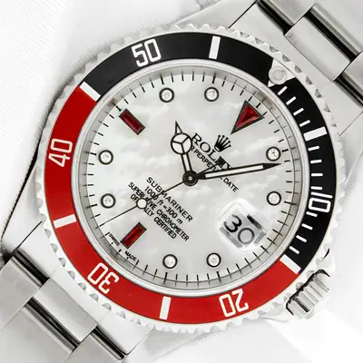 Rolex ROLEX SUBMARINER DATE STAINLESS STEEL WATCH - MOP DIAMOND DIAL COKE INSERT 16610