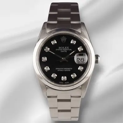 Rolex Date Black Oyster Steel 15000