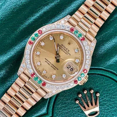 Rolex President Datejust Diamond Ruby Emerald