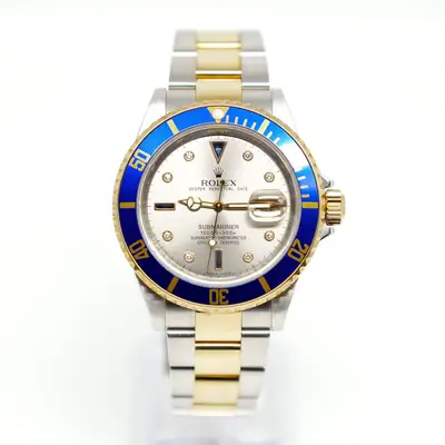 Rolex Rolex Submariner 16613 Serti Diamond and Sapphire Box and Papers 2010 Rehaut