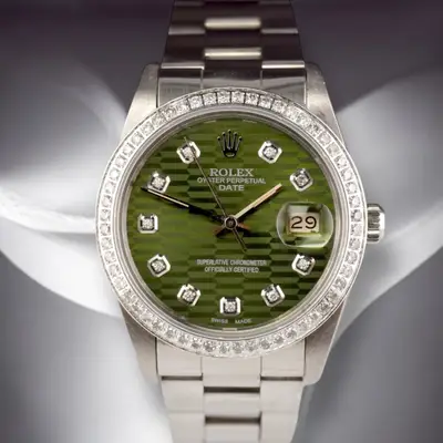 Rolex Date 1ct Green Motif Steel