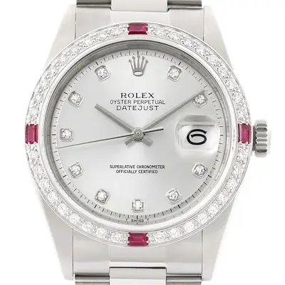 Rolex Datejust Silver Diamond Ruby Bezel