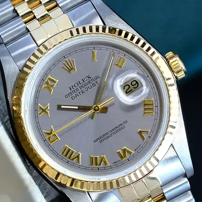 Rolex Datejust 18KY SS Gray Roman