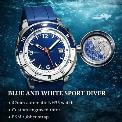 Unknown 42mm Blue/White Sport Diver Automatic NH35