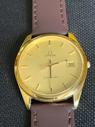 Omega Seamaster Gold Tone Date Brown