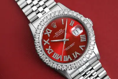 Rolex Datejust Red Roman Diamond Bezel
