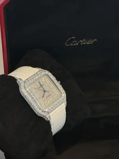 Cartier Santos Silver Diamond Bezel White