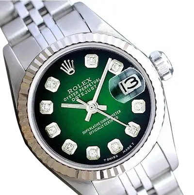 Rolex Datejust Steel Green 14KW Fluted