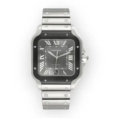 Cartier Santos Black Bezel Steel Bracelet
