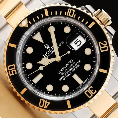 Rolex 2014 CARD ROLEX SUBMARINER DATE 116613LN 40MM 18K GOLD STEEL CERAMIC BLACK WATCH