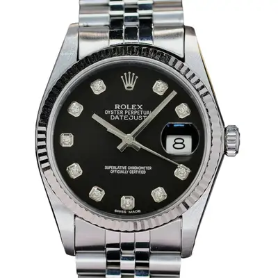 Rolex Datejust Steel Black 18KW Fluted