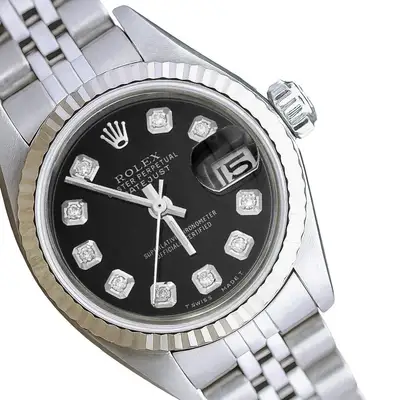 Rolex Datejust Steel Black 14KW Fluted