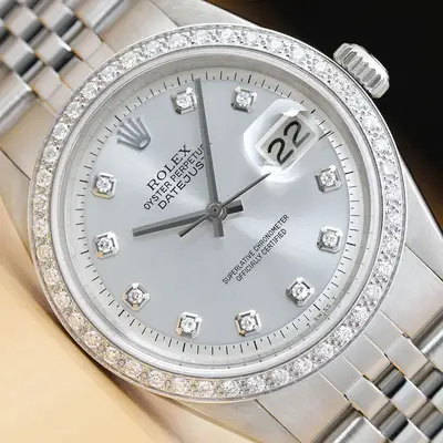 Rolex DATEJUST SILVER DIAMOND 18K WHITE