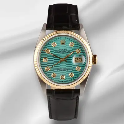 Rolex Datejust YellowGold Fluted Blue Motif