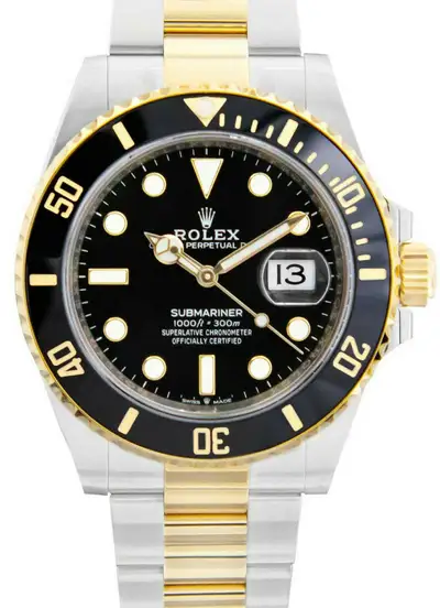 Rolex NOS Rolex Submariner Date 18k Gold Steel Ceramic Black 41mm Watch B/P '21 126613