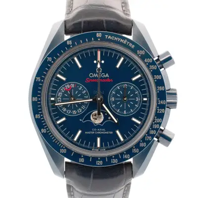 Omega Omega Speedmaster BLUE Ceramic 304.93.44.52.03.001 Leather Moonphase Watch BOX