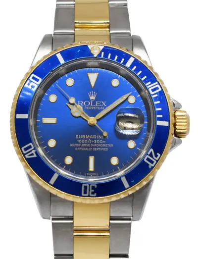 Rolex Rolex Submariner Date 18k Yellow Gold/Steel Blue Mens 40mm Watch B/P D 16613