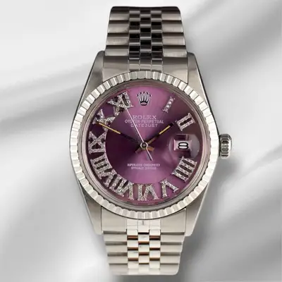 Rolex Datejust Steel Engine-Turned Purple Roman