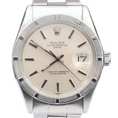 Rolex Date Stainless Steel Engine-Turned Index