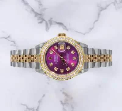 Rolex Steel Gold Rolex Datejust with Purple
