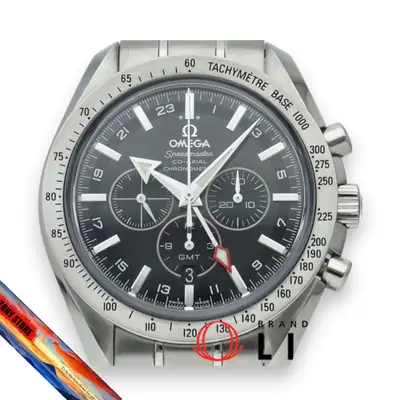 Omega Omega Speedmaster Broad Arrow GMT CoAxial 44.25mm SS Men's Watch Black