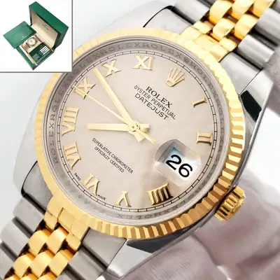 Rolex Datejust Cream Pyramid Roman Yellow