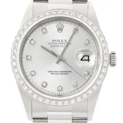 Rolex Datejust Silver Diamond 18K White