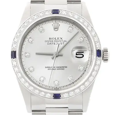 Rolex Datejust Silver Diamond Bezel 18K