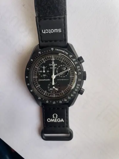 Omega Swatch Black Snoopy Moonswatch Mission