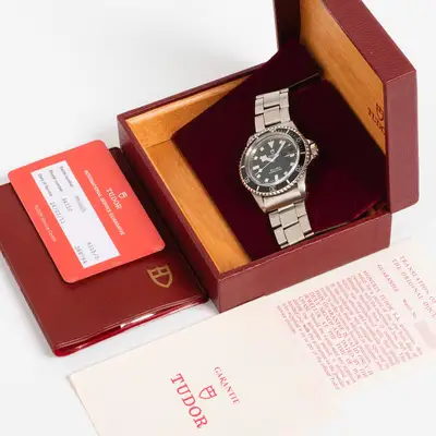 Rolex Tudor Submariner Date ref 94110 aka 'Snowflake'. Rolex Service Box & Papers 1989