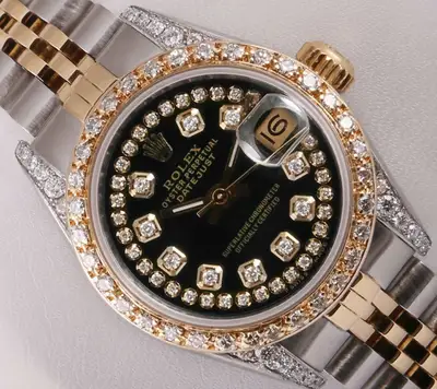 Rolex Datejust Two Tone-Diamond Lugs-Black -Diamond