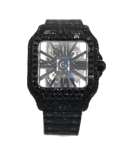 Cartier Santos Skeleton Black Diamond Stainless