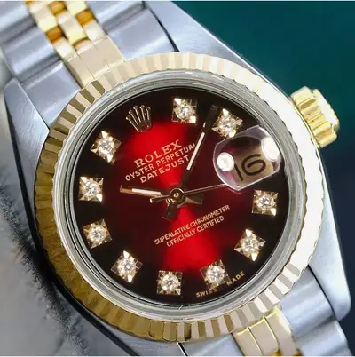 Rolex Datejust Two-Tone Red Vignette Fluted