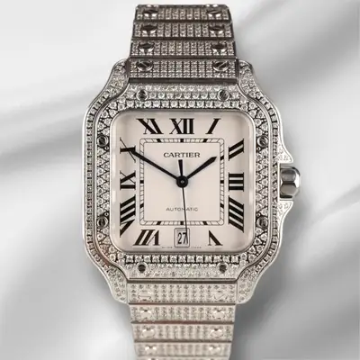 Cartier Santos Large 7ct Iced out