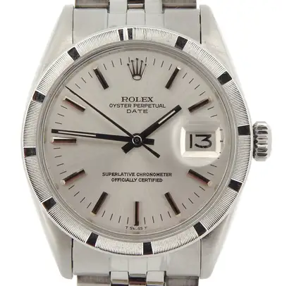Rolex Date Stainless Steel Engine-Turned Index