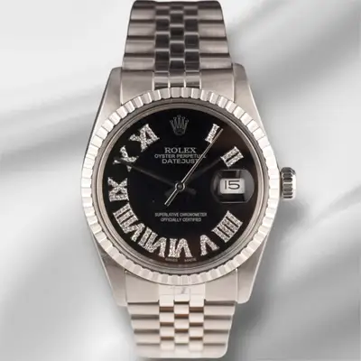 Rolex Datejust Steel Engine-Turned Black Roman