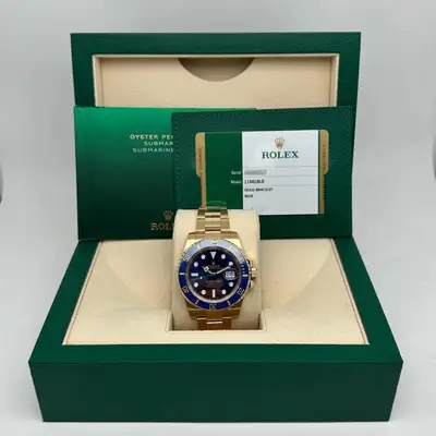Rolex Rolex Submariner 116618LB 18K Yellow Gold Ceramic Blue Dial Men Watch B&P