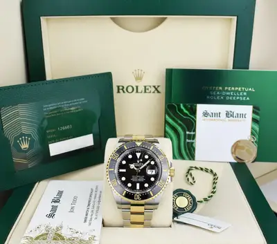 Rolex ROLEX 43mm 18kt Gold & SS Sea-Dweller Black Dial BOX CARD TAGS 126603 SANT BLANC