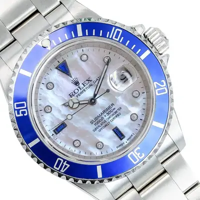Rolex Rolex Submariner Date Mens Watch SS White MOP Dial Blue Insert Oyster SEL 40mm